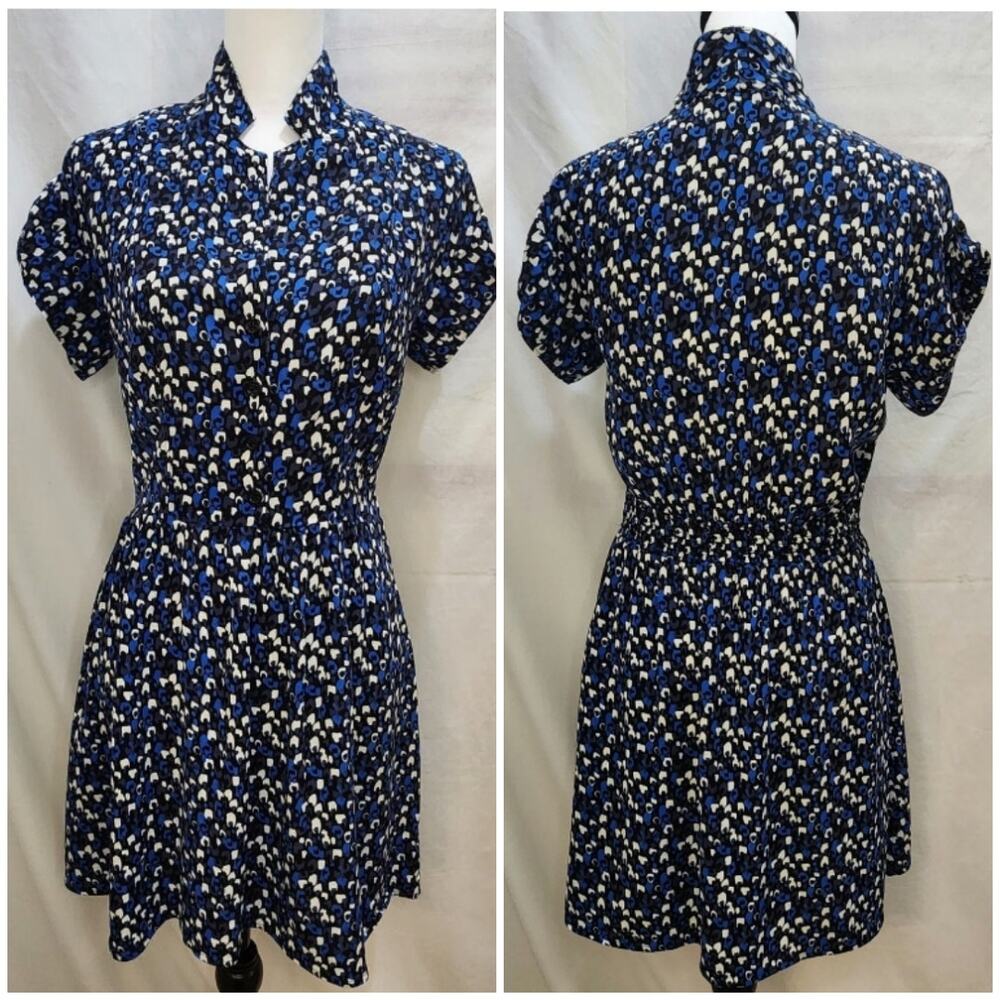 I Love H81 Mini Blue Coquette Floral Short Sleeve High Neck Printed Dress, Small